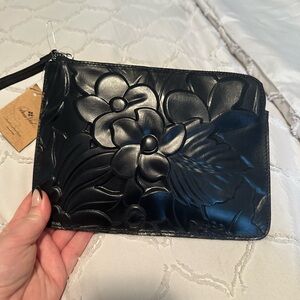 Patricia Nash Black leather Embossed Floral Clutch
